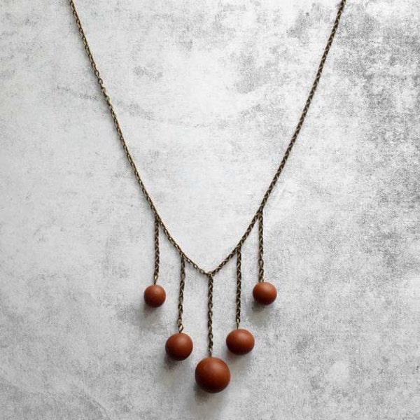 Brown beaded necklace for her - unique minimal modern handmade accessories polymer clay fimo - gift for woman jewellery gift ideas