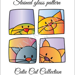 Cute Cats Collection - 4 Stained Glass Patterns PDF - Schnurren für Katzenliebhaber