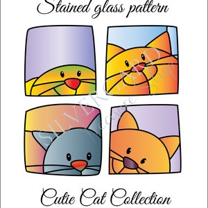 Stained glass patterns CUTE CATS download pdf beginner suncatcher