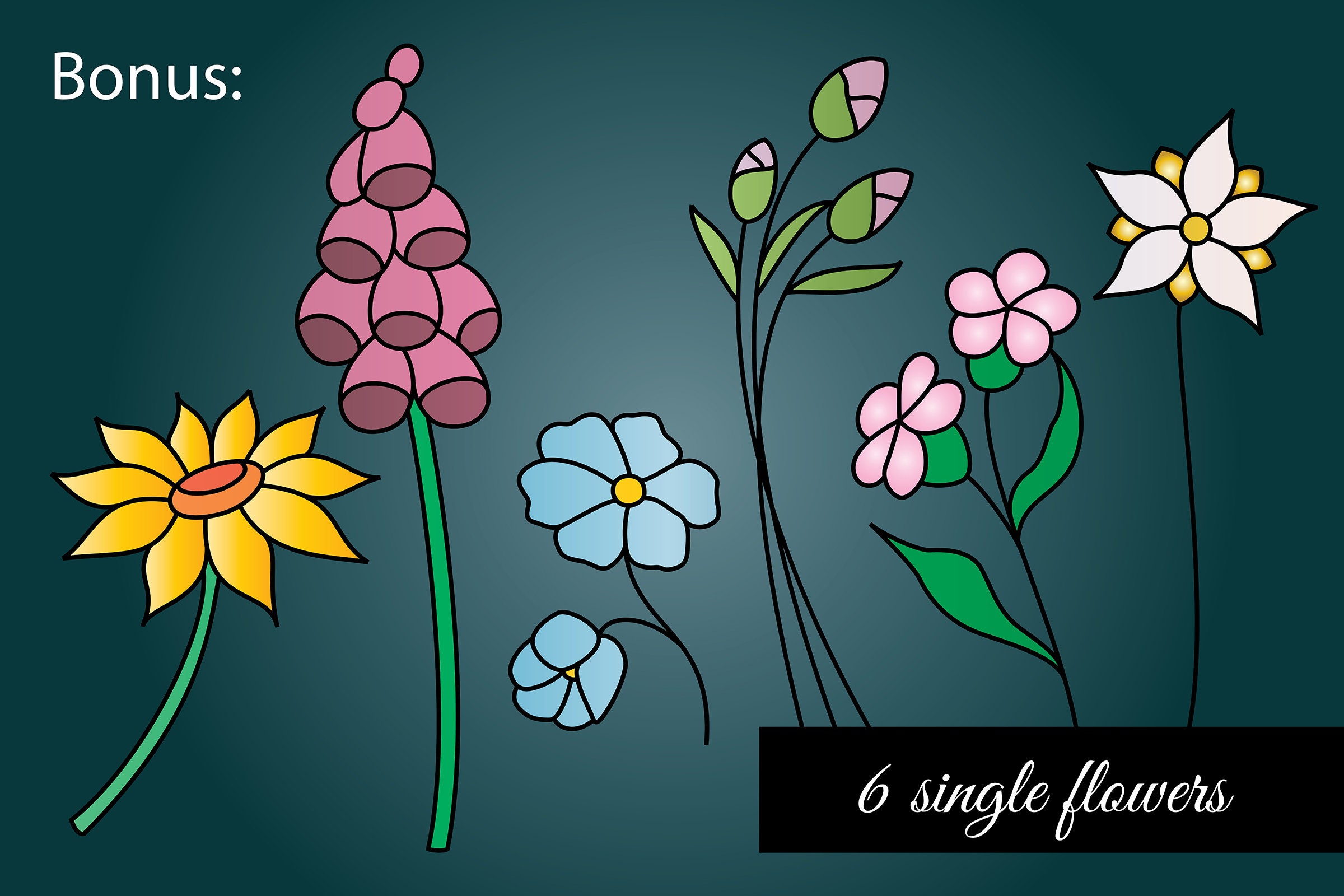 Stained Glass Pattern WILDFLOWERS Resizable Printable Pdf Template for ...