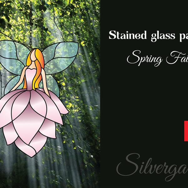 Stained glass pattern Spring Fairy download printable resizable pdf template