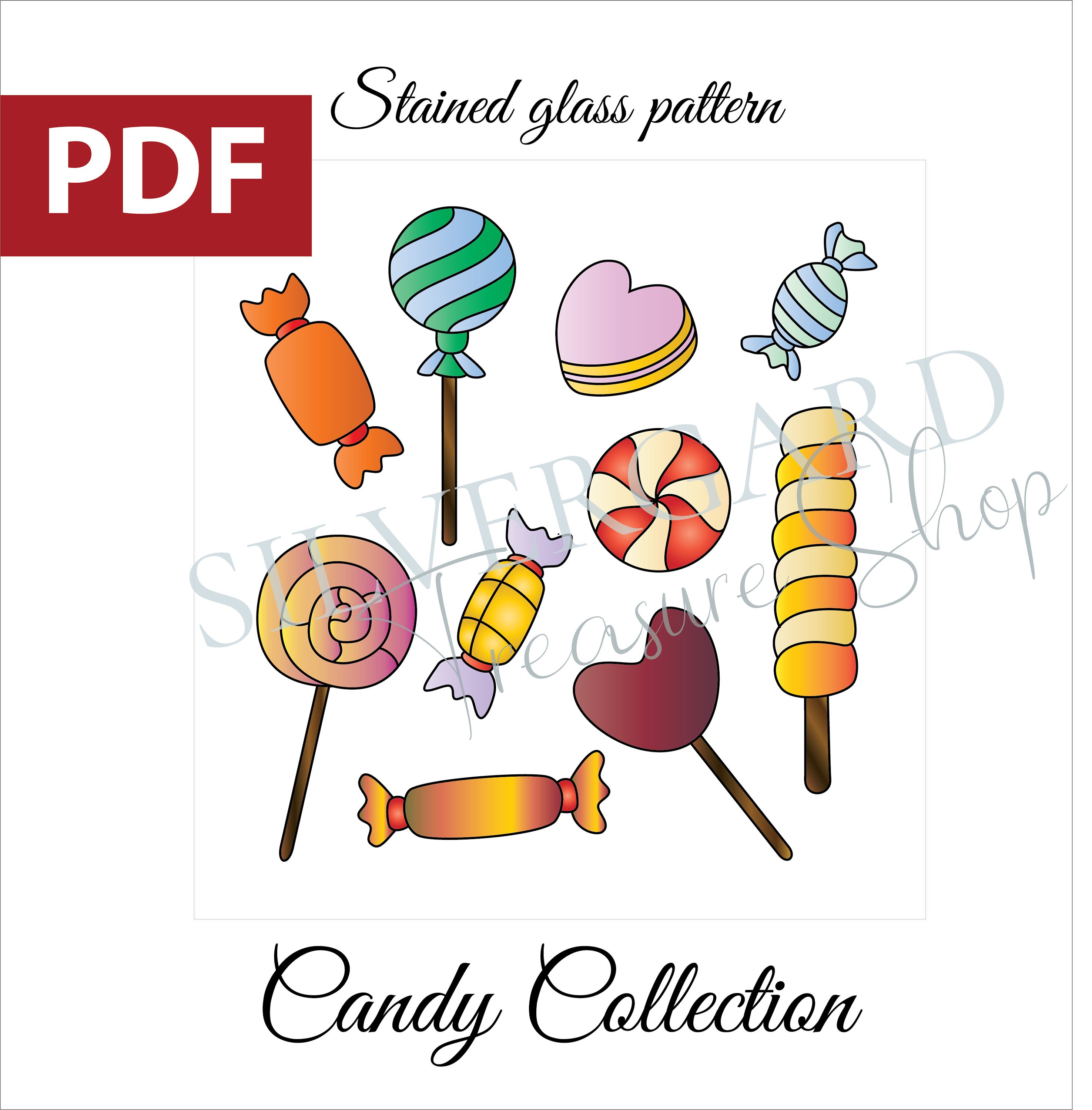 Stained Glass Pattern Pdf Download Candy Collection Treat - Etsy