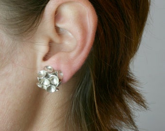 Shell earrings, clip Sterling Silver Mobile suspended silver bowls made from 925 sterling silver