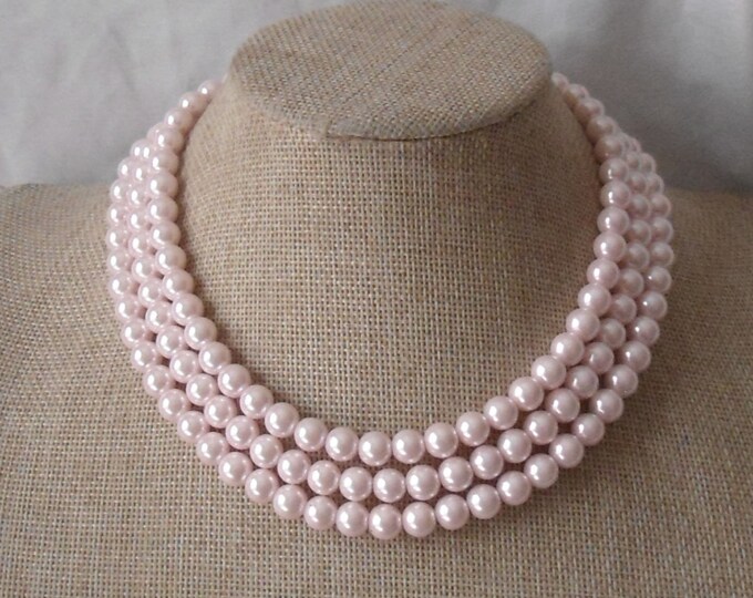 Light pink Pearl Necklace Glass Pearl Necklace3 Strands Etsy