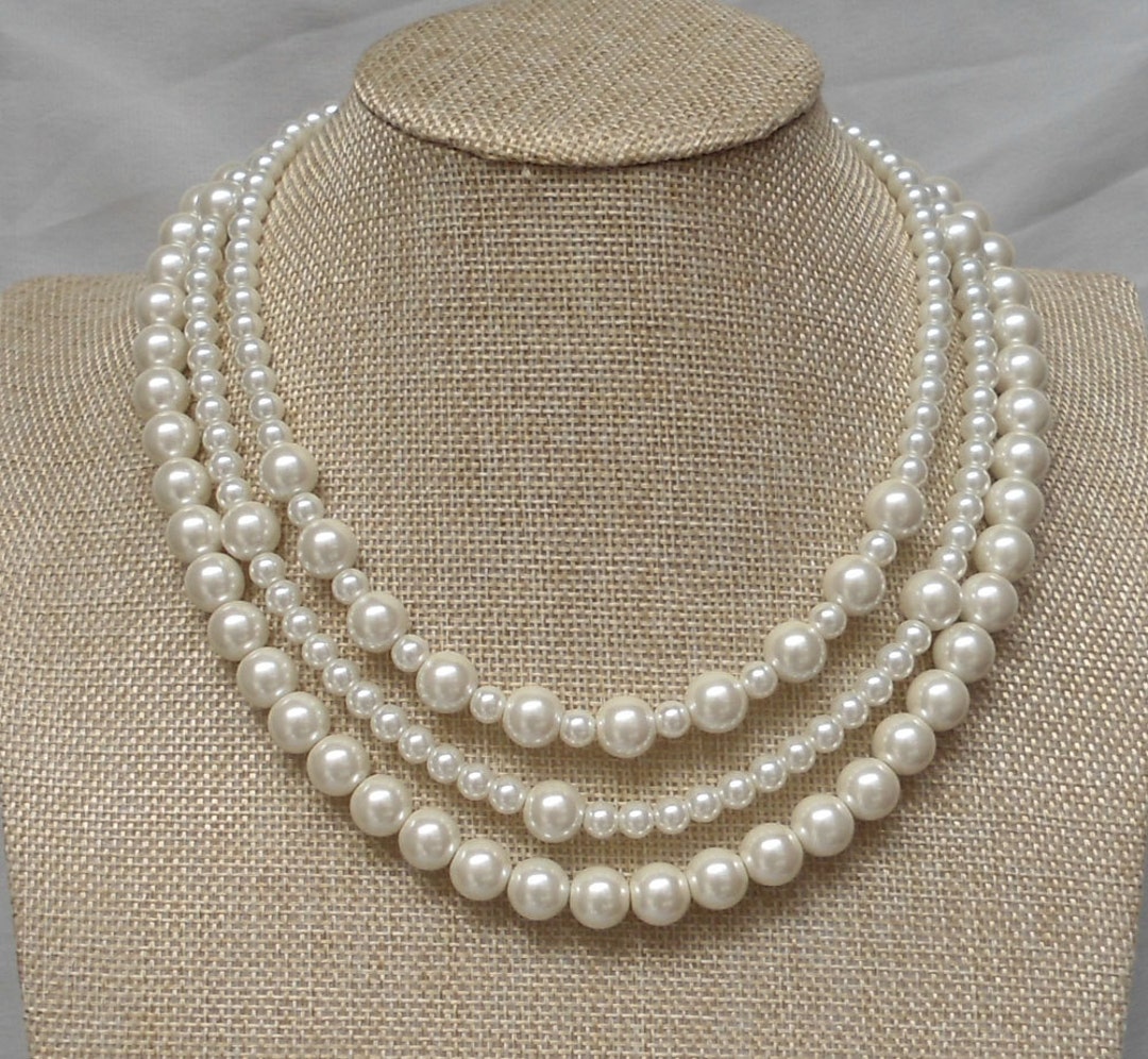 Pearl Necklace Ivory Pearl Necklace glass Pearl Necklace3 - Etsy