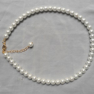 Pearl Necklace,White pearl necklace,one strand 17 Inches 8mm Glass Pearl Necklace,  one strand Pearl Necklace,Wedding Jewelry,Necklace