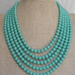 Pearl Necklace, turquoise Pearl Necklace ,Glass Pearl Necklace,5 Strands Pearl Necklace,Wedding Jewelry,Bridesmaid necklace,Wedding necklace