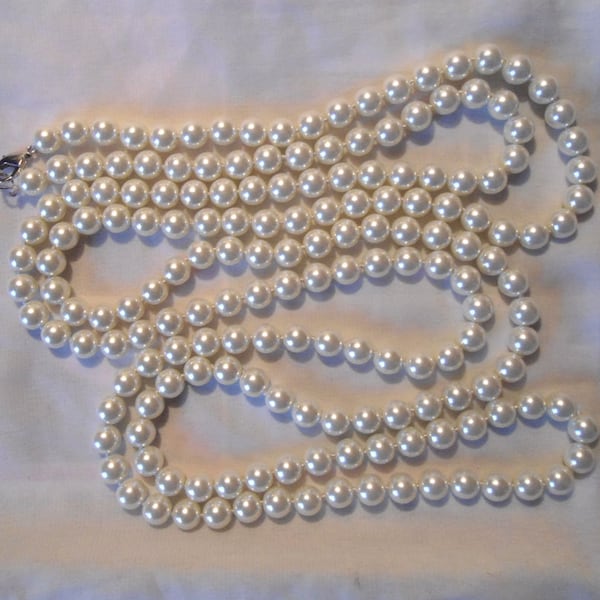 Long pearl necklace,60"glass Pearl Necklace,8mm Ivory Pearl Necklace,pearl Necklace,Wedding Jewelry,Bridesmaid necklace,Wedding necklace