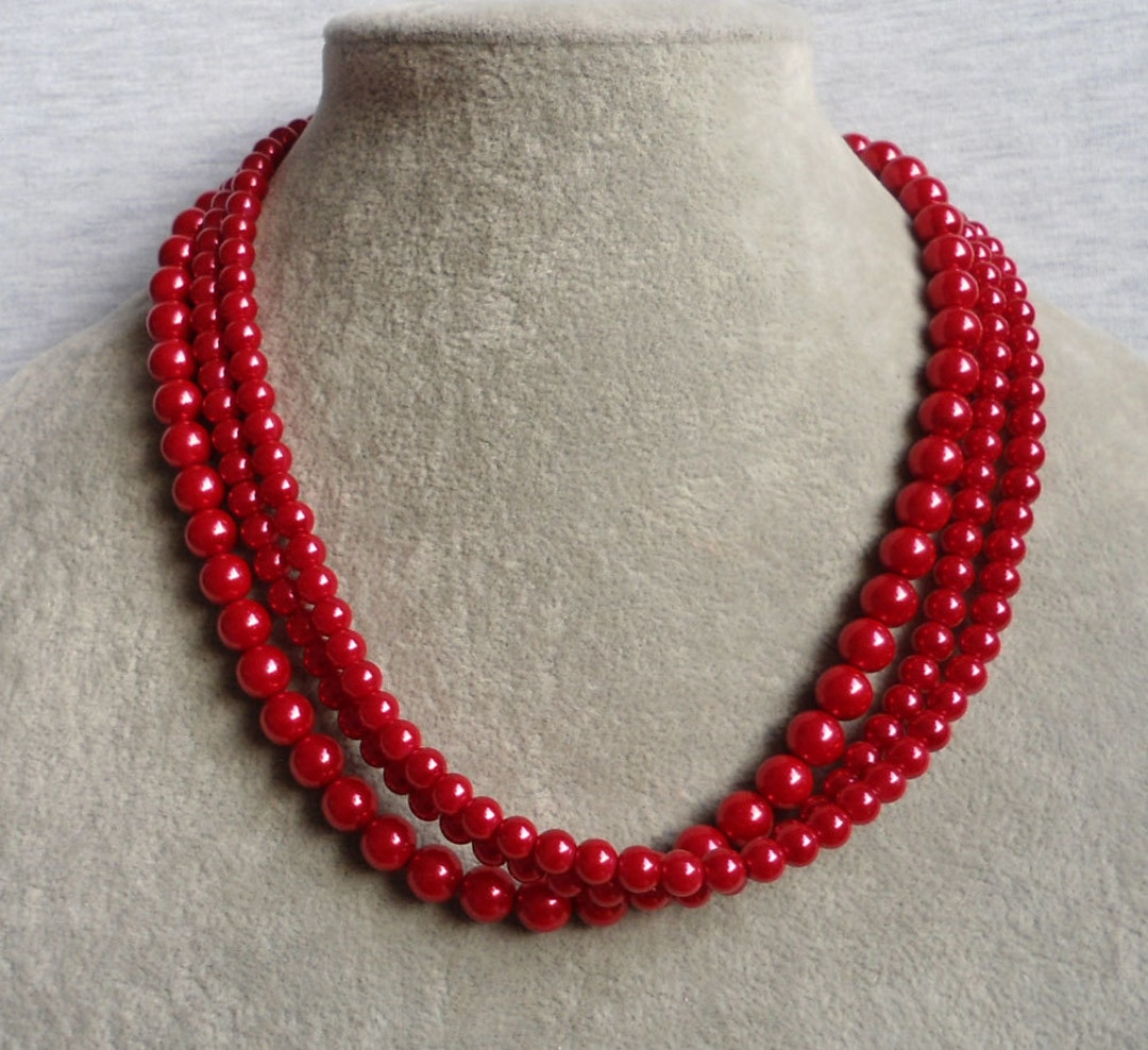 Boho Rotes Perlenhalsband – Große Perlenkette Aus Legierung, Vintage Stil, Für Frauen