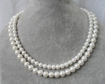 Pearl Necklace,  Ivory Pearl Necklace ,Glass Pearl Necklace,Two Strands Pearl Necklace,Wedding Jewelry,Bridesmaid necklace,Wedding necklace