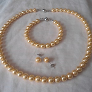 Golden Pearl Sets,Pearl Necklace,pearl bracelet, Pearl Earring,,Wedding Necklace,Bridesmaid Necklace,Wedding Jewelry,Jewelry