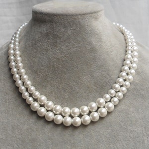 Pearl Necklace,  Ivory Pearl Necklace ,Glass Pearl Necklace,2 Strands Pearl Necklace,Wedding Jewelry,Bridesmaid necklace,Wedding necklace