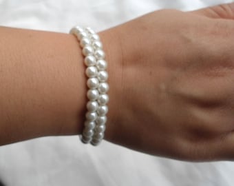 Ivory Pearl  Bracelet, Pearl Bracelet,2 Strands Pearl Bracelet,,Wedding Jewelry,Pearl Jewelry,Bridesmaid Bracelet,Glass Pearl Bracelet,