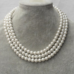 Pearl Necklace,  Ivory Pearl Necklace ,Glass Pearl Necklace,3 Strands Pearl Necklace,Wedding Jewelry,Bridesmaid necklace,Wedding necklace