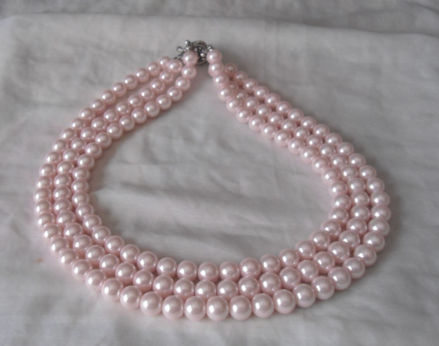 Light pink Pearl Necklace Glass Pearl Necklace3 Strands Etsy