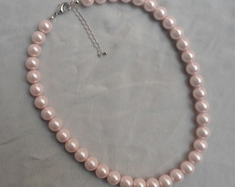 light pink  pearl necklace,16 inches single pearl necklace,wedding necklace,bridesmaid  necklace, Glass pearl,wedding gift, Pearl Necklace,