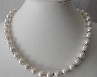 Collar de perlas, collar de perlas de marfil, collar de perlas de vidrio, joyería de boda, collar de dama de honor, collar de boda, collar de perlas de 18 pulgadas