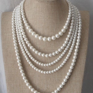 Pearl Necklace,  Ivory Pearl Necklace ,Glass Pearl Necklace,5 Strands Pearl Necklace,Wedding Jewelry,Bridesmaid necklace,Wedding necklace