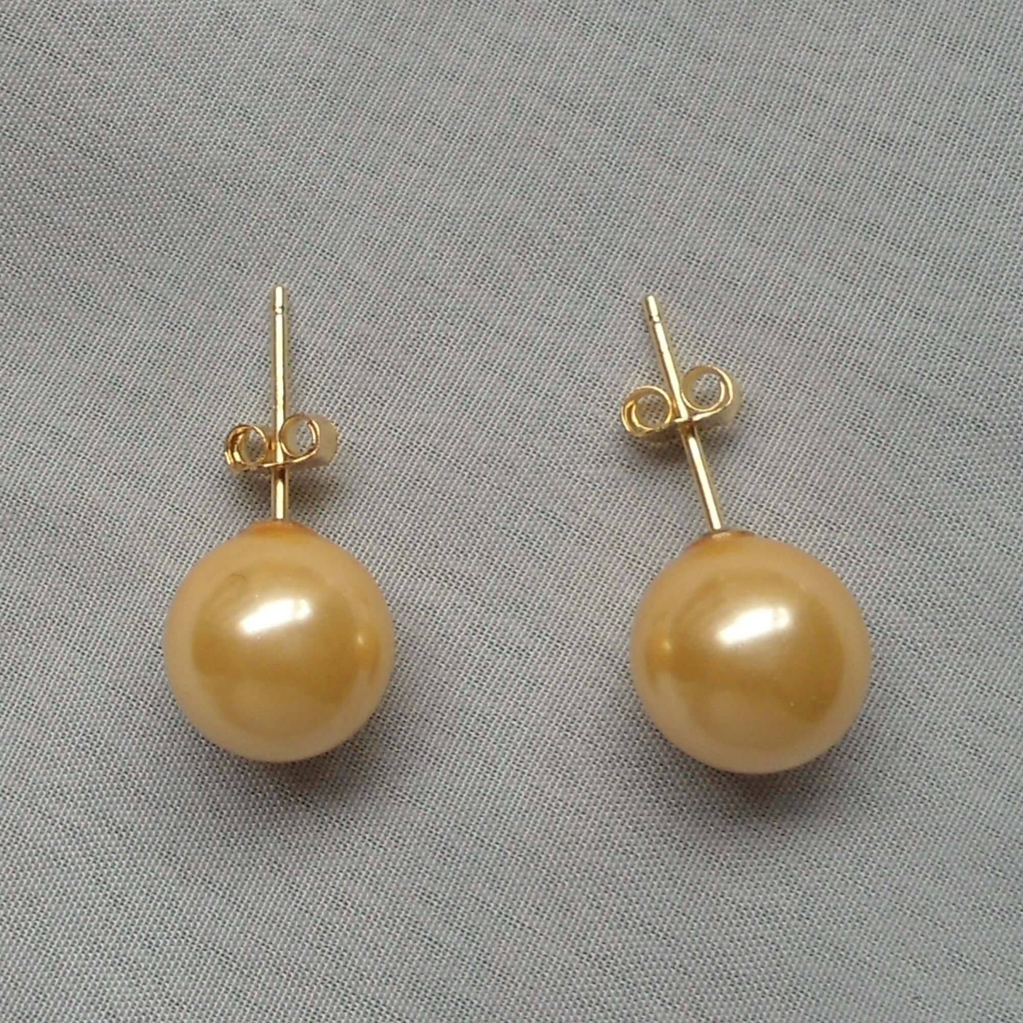 10mm golden Pearl Stud EarringsGolden Pearl Earrings Pearl Etsy