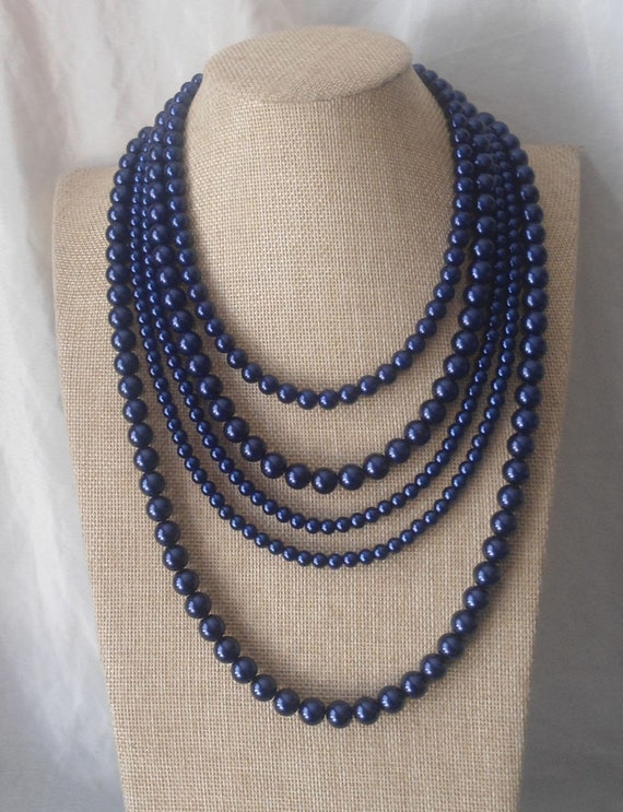 Navy Blue Pearl Cluster Necklace and Earrings Set - Etsy