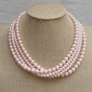 light pink  Necklace,Wedding Necklace, 4  Pearl Necklace,Wedding Jewelry,Glass Pearl Necklace,Bridesmaid necklace,Pearl Necklace,Jewelry