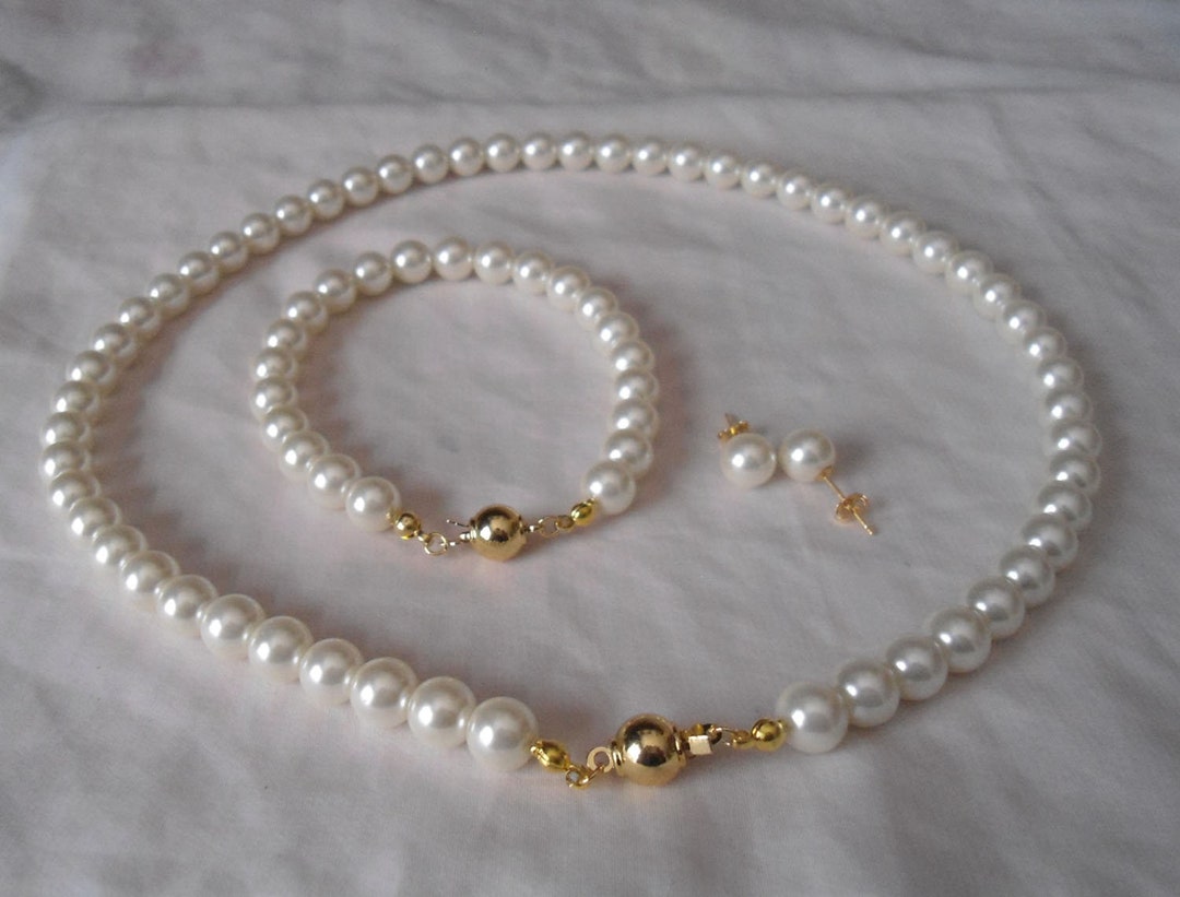 Collier Et Bracelet En Perles De Chine - Ensemble Neuf Avec étiquettes - Perles Blanches Cultivées - Bijou Classique Et Raffiné