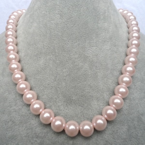 10mm Pearl Necklace,light pink Single Pearl Necklace,Wedding Necklace,Bridesmaid Necklace, Glass Pearl Jewelry,Wedding Gift, Pearl Necklace,