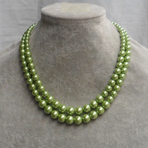 Green Pearl Necklace, Pearl Necklace,Glass Pearl Necklace,2 Strands Pearl Necklace,Wedding Jewelry,Bridesmaid necklace,Wedding necklace