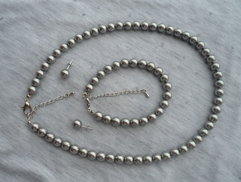 Wedding Necklace,Bridesmaid Necklace,Wedding Jewelry,Jewelry Gray Pearl Sets,Pearl Necklace,pearl bracelet,Pearl Stud Earrings,Glass Pearl
