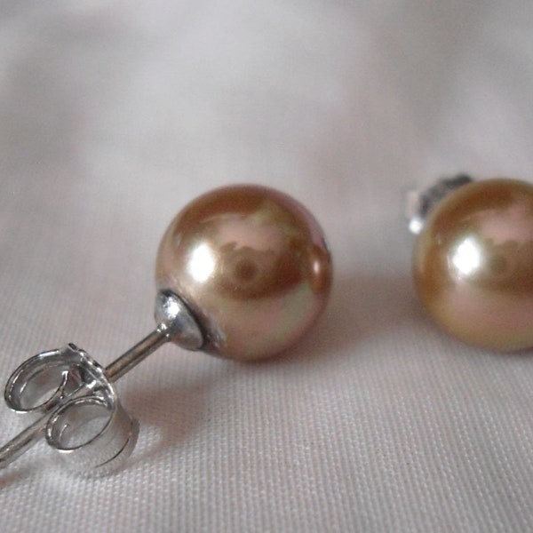 6mm 8mm 10mm Champagne Pearl Stud Earring,Champagne Pearl Earring, Pearl Stud Earring,Wedding Jewelry,Bridesmaid Earrings,Wedding Party Gift