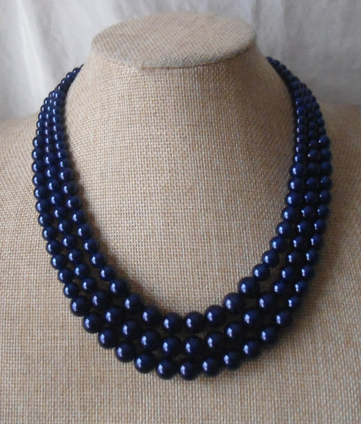 Navy Blue & White Anchor Glass Pearl Necklace – Bliss, Books, and Jewels
