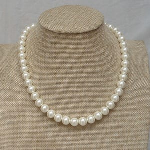 10mm pearl necklace,Ivory pearl necklace,wedding necklace,bridesmaid  necklace, Glass pearl jewelry,wedding gift, Pearl Necklace,