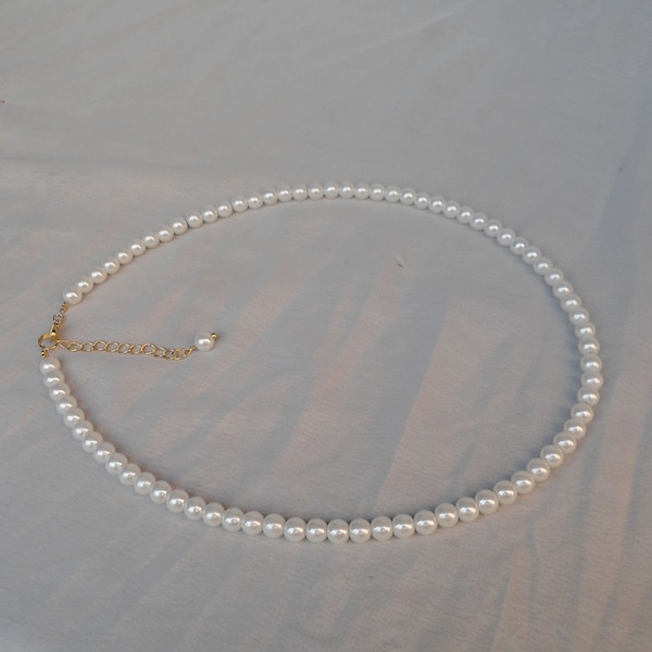 Pearl Necklace,White pearl necklace,one strand 18 Inches 4mm Glass Pearl Necklace,  one strand Pearl Necklace,Wedding Jewelry,Necklace