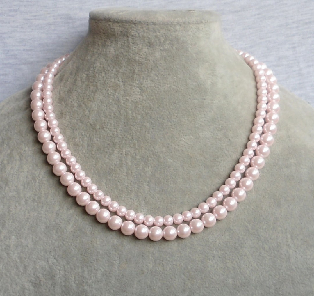 Light Pink Pearl Necklace two Strand Pearl Necklace glass Pearl light-pink-pearl-necklace-two-strand-pearl-necklace-glass-pearl