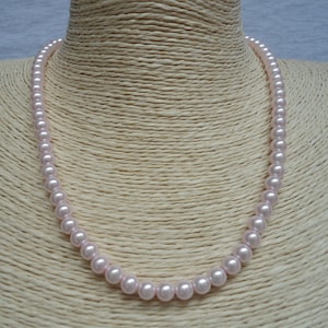 6mm Pearl Necklace,light pink Single Pearl Necklace,Wedding Necklace,Bridesmaid  Necklace, Glass Pearl Jewelry,Wedding Gift, Pearl Necklace,