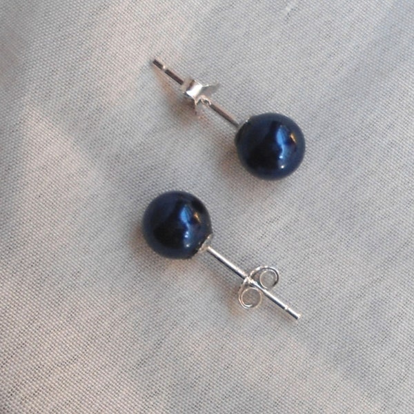 6mm 8mm 10mm Navy Blue Pearl Earring,Pearl Earring,Earring,Glass Pearl Stud Earrings,Wedding Jewelry,Bridesmaid Earrings,Wedding Party Gift