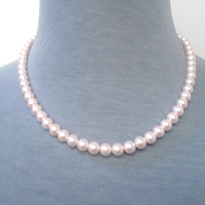 light pink  pearl necklace,18 inches single pearl necklace,wedding necklace,bridesmaid  necklace, Glass pearl,wedding gift, Pearl Necklace,