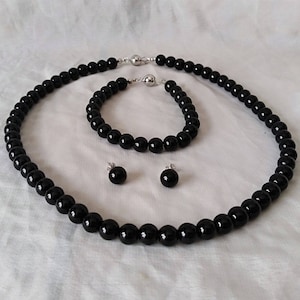 Black Pearl Sets,Pearl Necklace,pearl bracelet,Pearl Stud Earrings,Glass Pearl ,Wedding Necklace,Bridesmaid Necklace,Wedding Jewelry,Jewelry