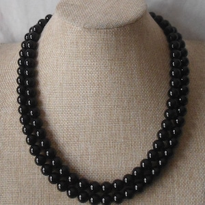 Perlenkette,Schwarze Perlenkette,Zwei Stränge 20-21 Zoll 10mm Glasperlen Halskette, 2 Reihen Perlen halskette,Halskette,Hochzeit Schmuck