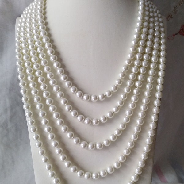 Collier de perles long, collier de perles en verre de 120", collier de perles d'ivoire de 8 mm, collier de perles, bijoux de mariage, collier de demoiselle d'honneur, collier de mariage