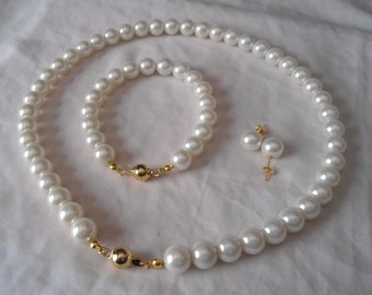 Pearl Sets,Pearl Necklace ,pearl bracelet,Pearl Stud Earrings ,Glass Pearl ,Wedding Necklace,Bridesmaid Necklace,Wedding Jewelry,Jewelry