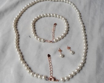 Pearl Sets,Pearl Necklace ,pearl bracelet,Pearl Stud Earrings ,Glass Pearl ,Wedding Necklace,Bridesmaid Necklace,Wedding Jewelry,Jewelry