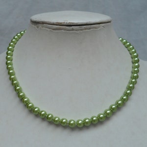 Green pearl necklace,6mm pearl necklace,necklace,wedding necklace,bridesmaid  necklace, Glass pearl jewelry,wedding gift, Pearl Necklace,