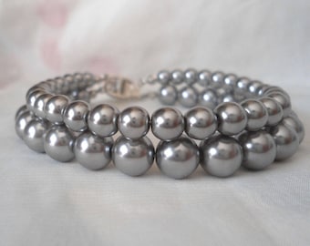 Gray Pearl Bracelet,Pearl  Bracelet, Glass Pearl  Bracelet, Bracelet, Wedding Jewelry,   Jewelry,Bridesmaid Bracelet,Wedding Bracelet,
