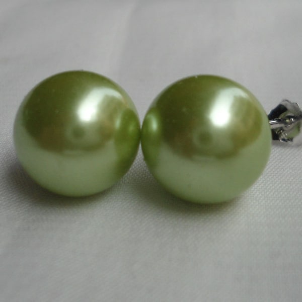 Pendientes de perlas verdes de 6 mm, 8 mm y 10 mm, pendientes de perlas, pendientes, pendientes de perlas de vidrio, joyas de boda, pendientes de dama de honor, regalo de fiesta de bodas