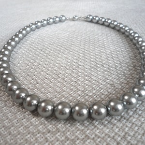 10mm Gray pearl necklace,pearl necklace,necklace,wedding necklace,bridesmaid  necklace, Glass pearl jewelry,wedding gift, Pearl Necklace,