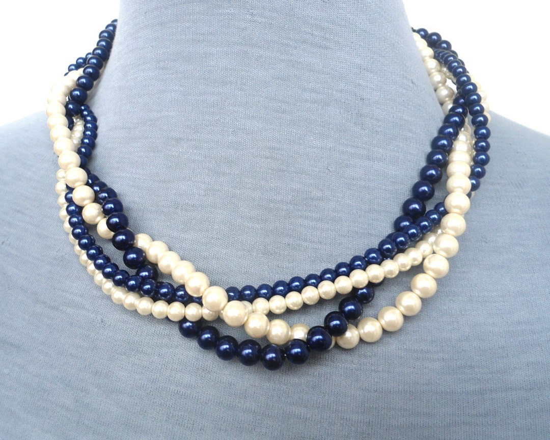 Pearl Necklace Glass Pearl Necklacefour Strands Necklace - Etsy