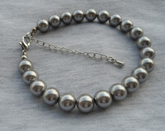 Gray Pearl Bracelet,Glass Pearl  Bracelet, Wedding Jewelry, Black  Jewelry,Bridesmaid Bracelet,
