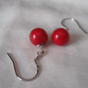 Bright Red Earring, 8mm Pearl Earrings, Pearl Earrings,Dangle Pearl Earrings,Wedding Jewelry,Bridesmaid Earrings,Wedding Party Gift