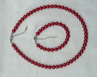 Conjuntos de perlas, collar de perlas rojas, pulsera de perlas rojas, perla de cristal, collar de boda, collar de dama de honor, joyas, collar de boda